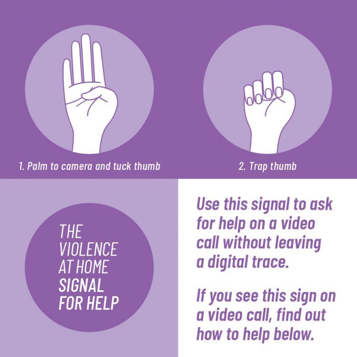 One handed signal for domestic abuse help to use on a video call